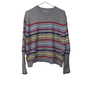 La Ligne Stripe Sweater Crew Neck Size 2X Gray, Red, Yellow 3% Cashmere